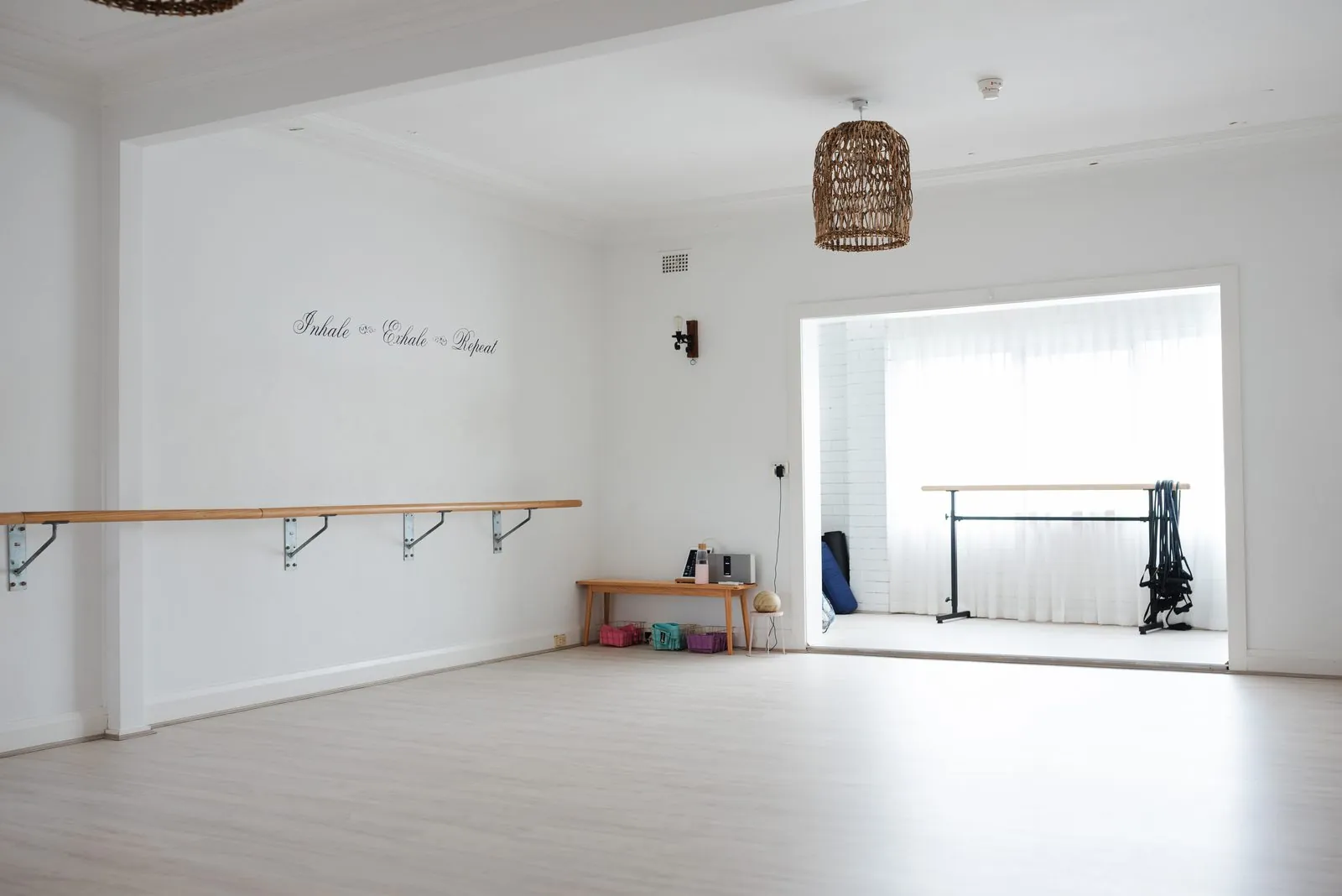 The calm upstairs yoga studio